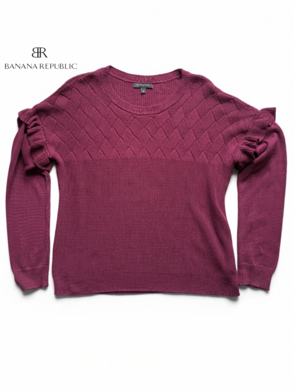 Banana Republic Sweater Burgundy Wine Ruffle Sleeve Knit | Size L